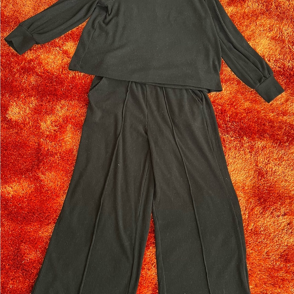 Lauren Conrad Black Set:High Rise Pintuck Knit Pants & High Button Cuff Knit Top